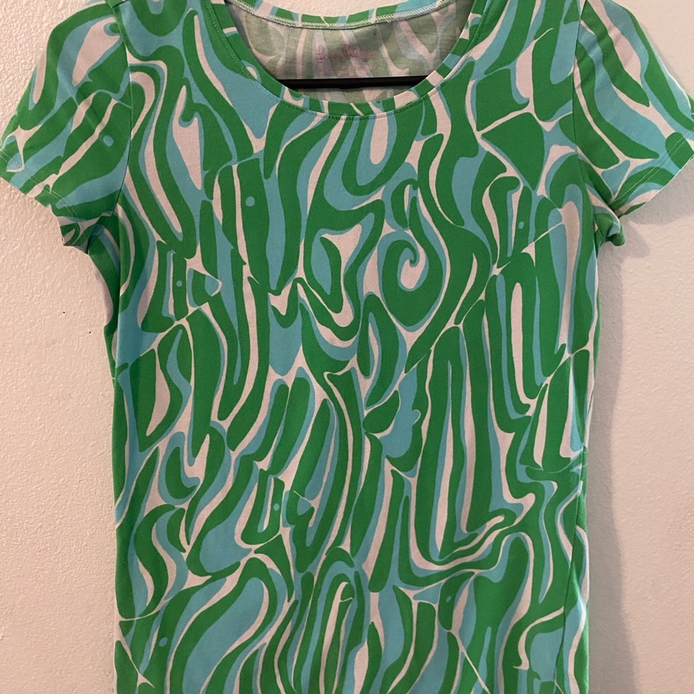 Lilly Pulitzer Green & White Swirl Short Sleeve Top Size XSmall